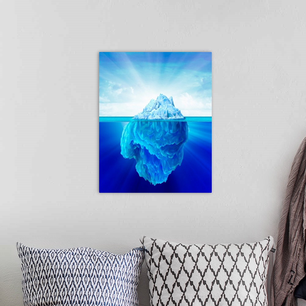 A bohemian room featuring Solitary iceberg in the sea.