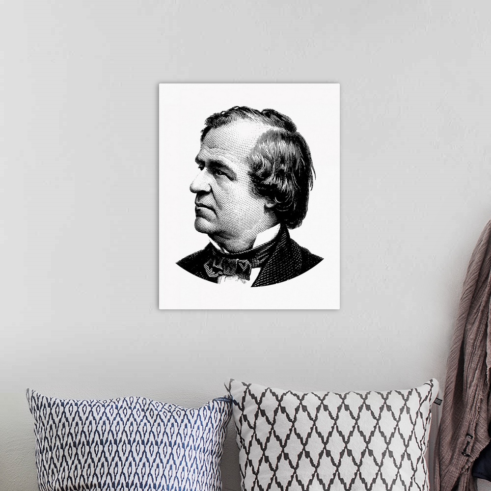 A bohemian room featuring United States political history design of President Andrew Johnson.