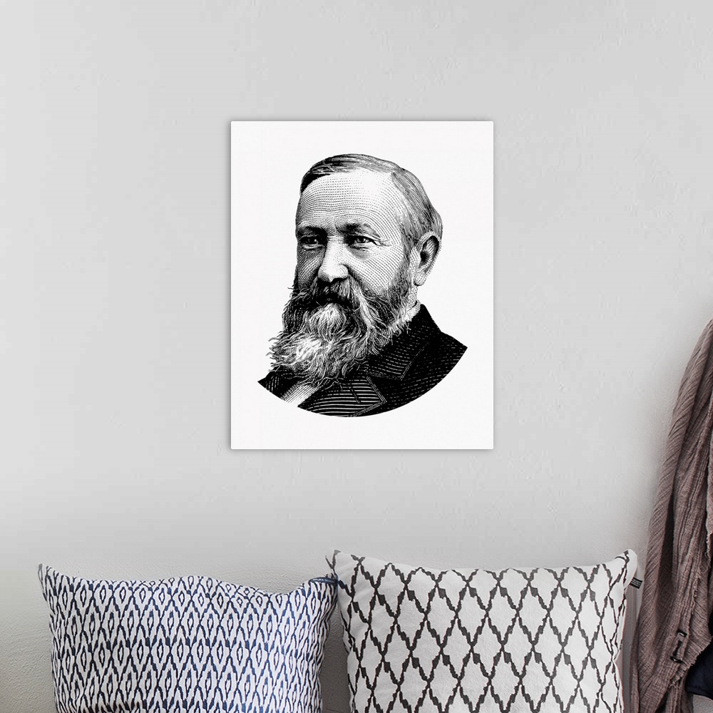 A bohemian room featuring United States political history design of President Benjamin Harrison.