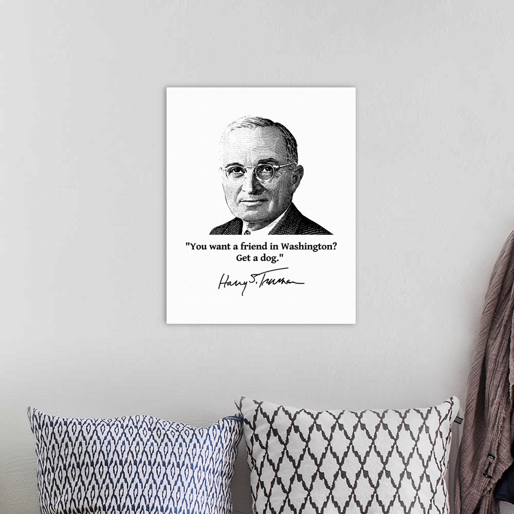 A bohemian room featuring United States political history design of President Harry Truman and a funny quote.