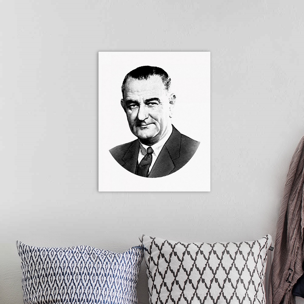 A bohemian room featuring United States political history design of President Lyndon Baines Johnson.
