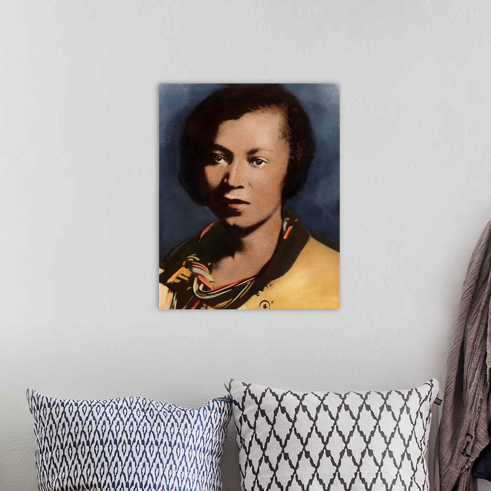 A bohemian room featuring ZORA NEALE HURSTON (1903?-1960). American writer and anthropologist. Oil over a photograph, n.d.