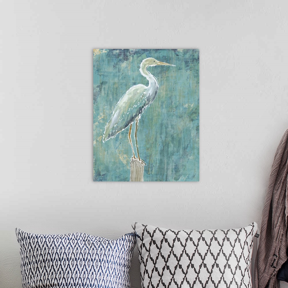 A bohemian room featuring Coastal Egret I Dark