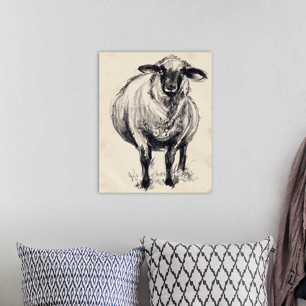A bohemian room featuring Charcoal Sheep II