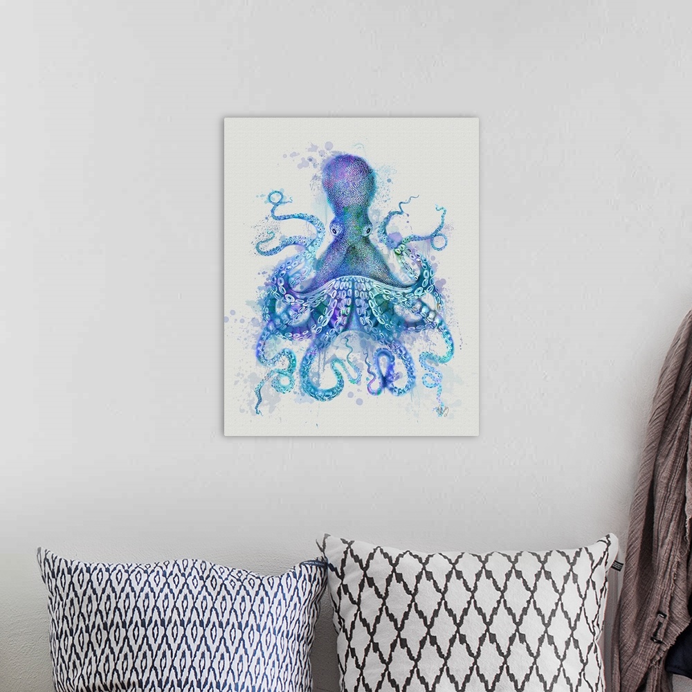 Octopus Rainbow Splash Blue Wall Art, Canvas Prints, Framed Prints ...