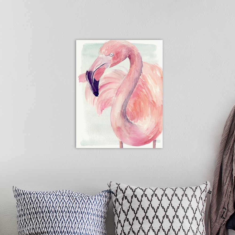 A bohemian room featuring Pastel Flamingo I
