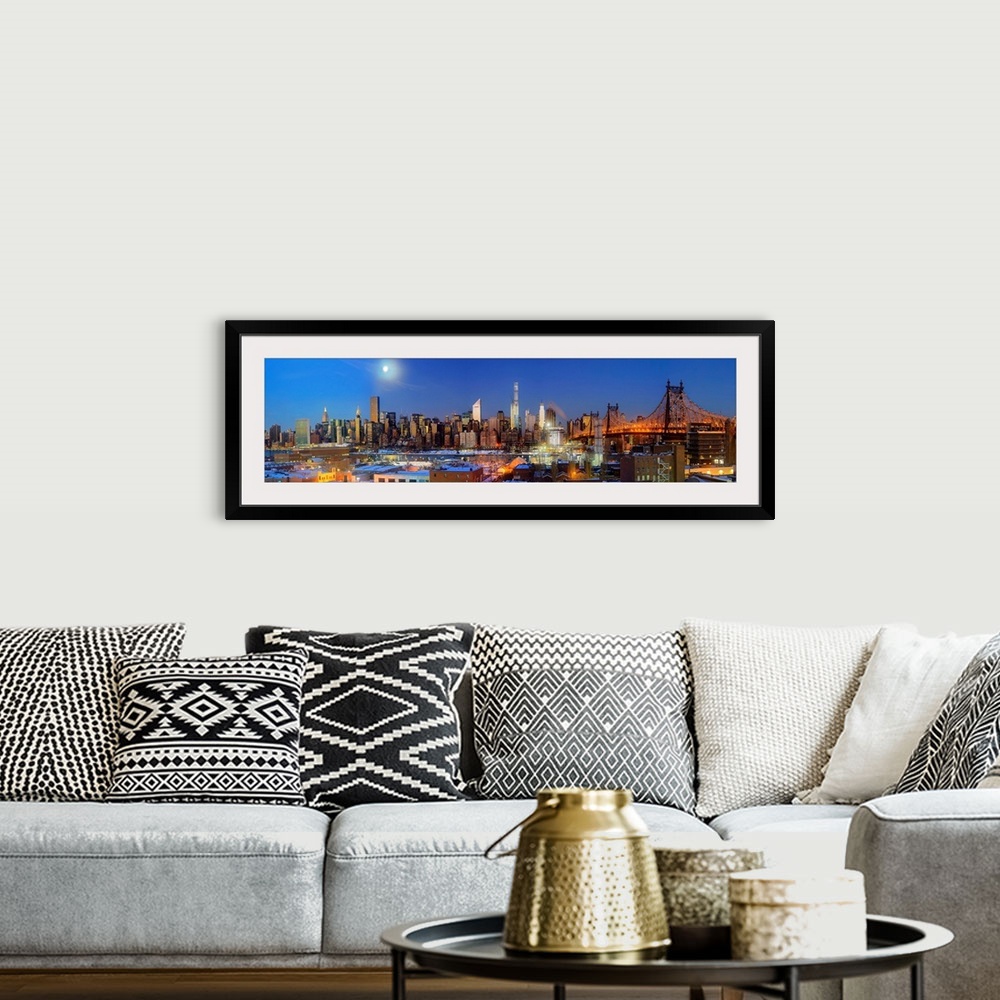 A bohemian room featuring Manhattan Skyline View With Queensboro Bridge