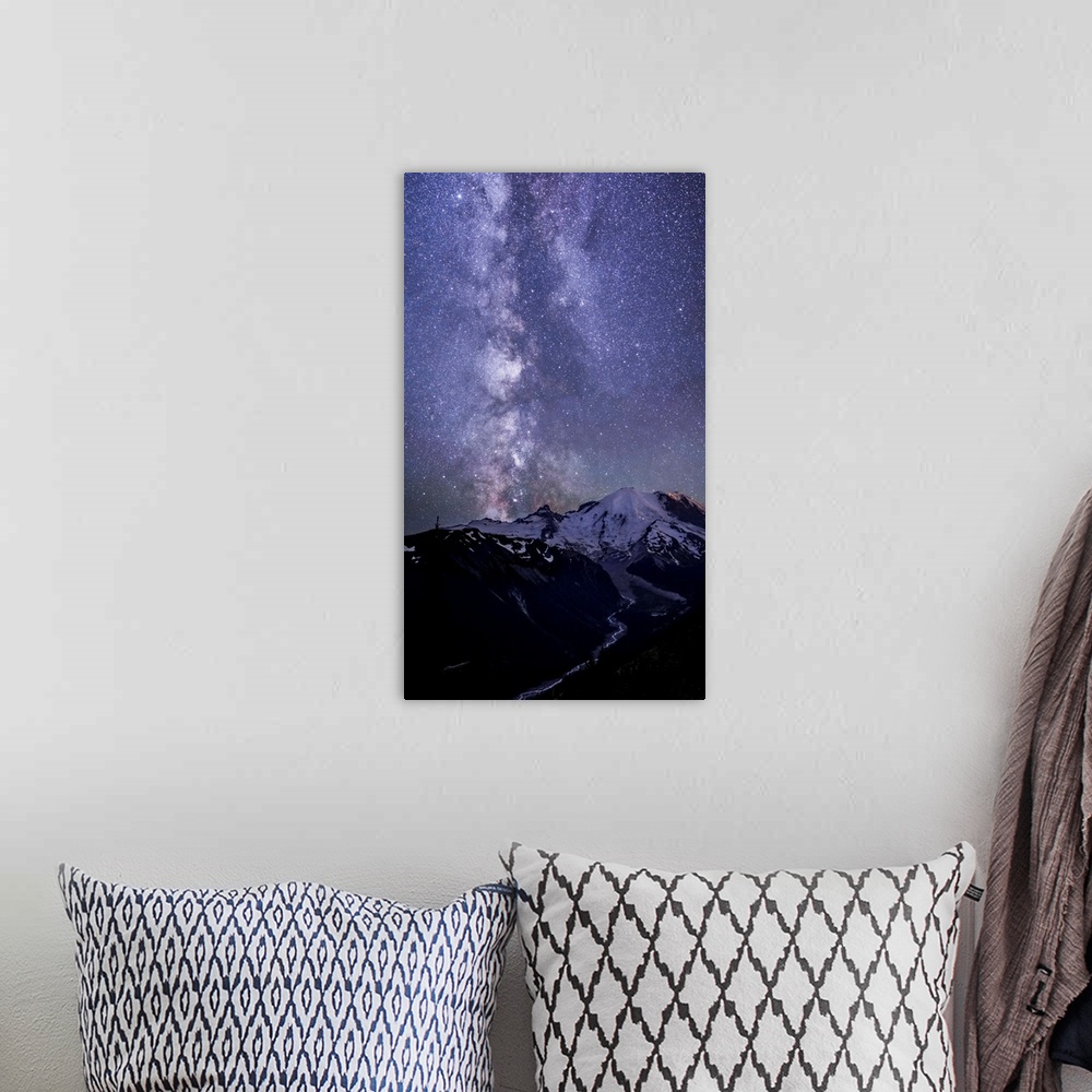 A bohemian room featuring USA. Washington State. The Milky Way looms above Mt. Rainier and the White River at Mt. Rainier N...