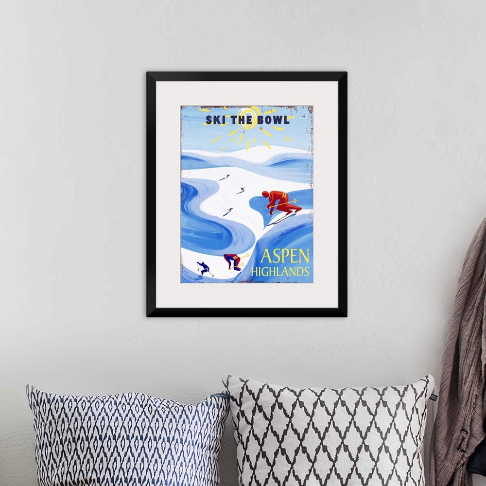 A bohemian room featuring Aspen Highlands Vintage Advertising Poster