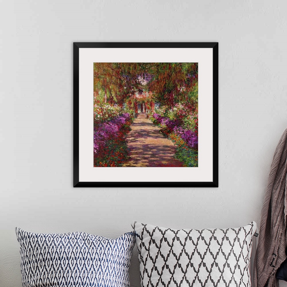 A bohemian room featuring This is an Impressionist painting showing the bright light and mid-day shade of this flower fille...