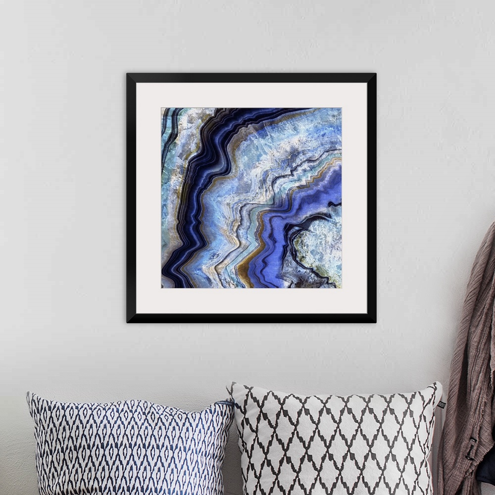 A bohemian room featuring An icy watercolor of an agate specimen.