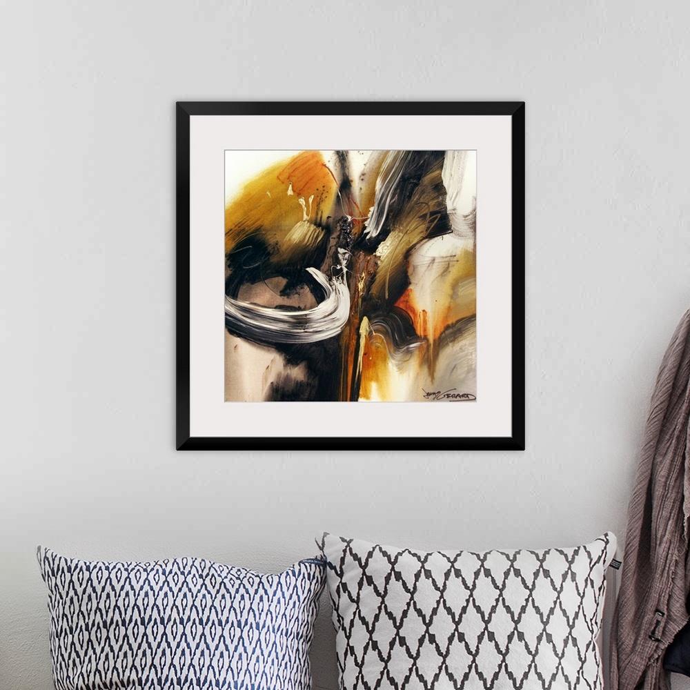 A bohemian room featuring This square wall hanging is a gicloe print of an energetic contemporary painting with bold brushs...