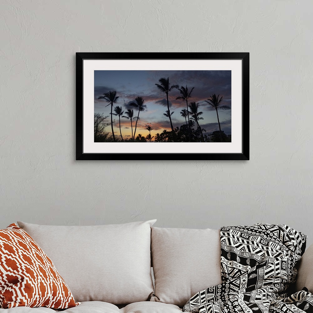 A bohemian room featuring Silhouetted Palm Trees Against The Sky At Twilight In Kihei, Maui, Hawaii