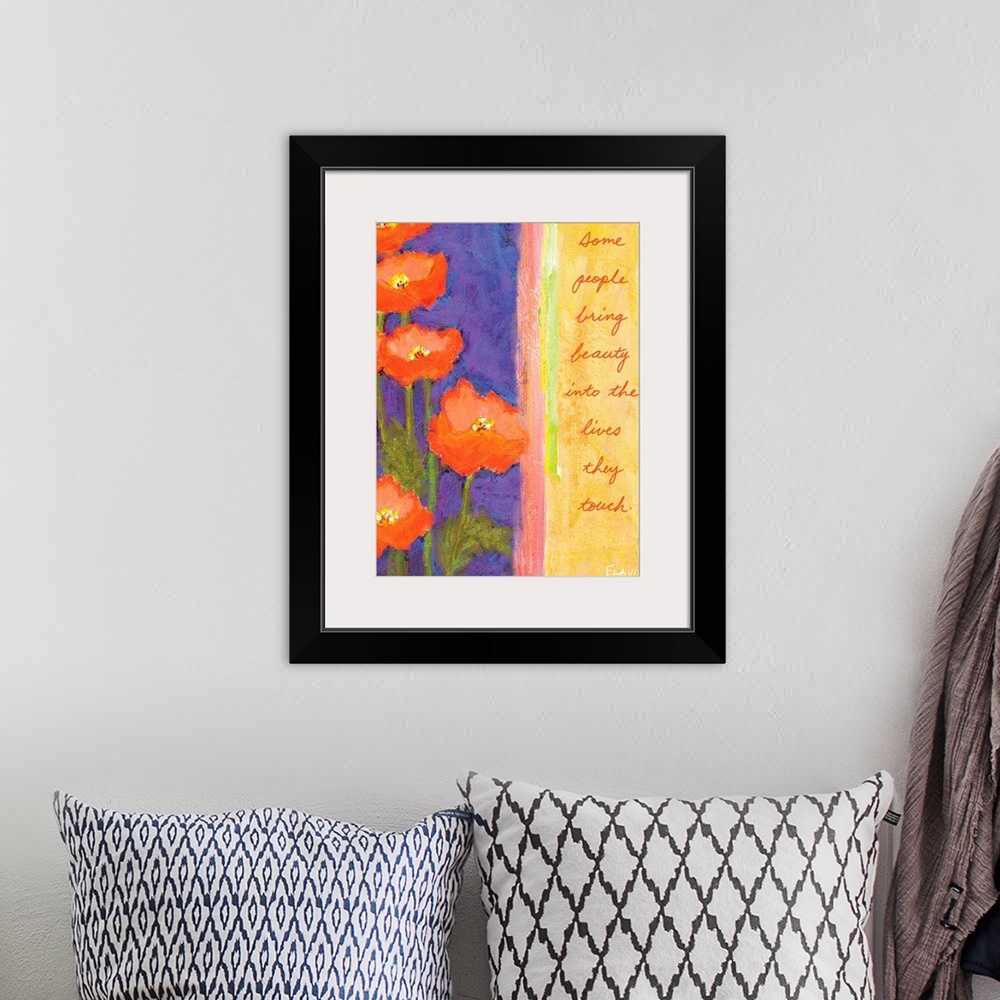 A bohemian room featuring Poppies Inspirational Print