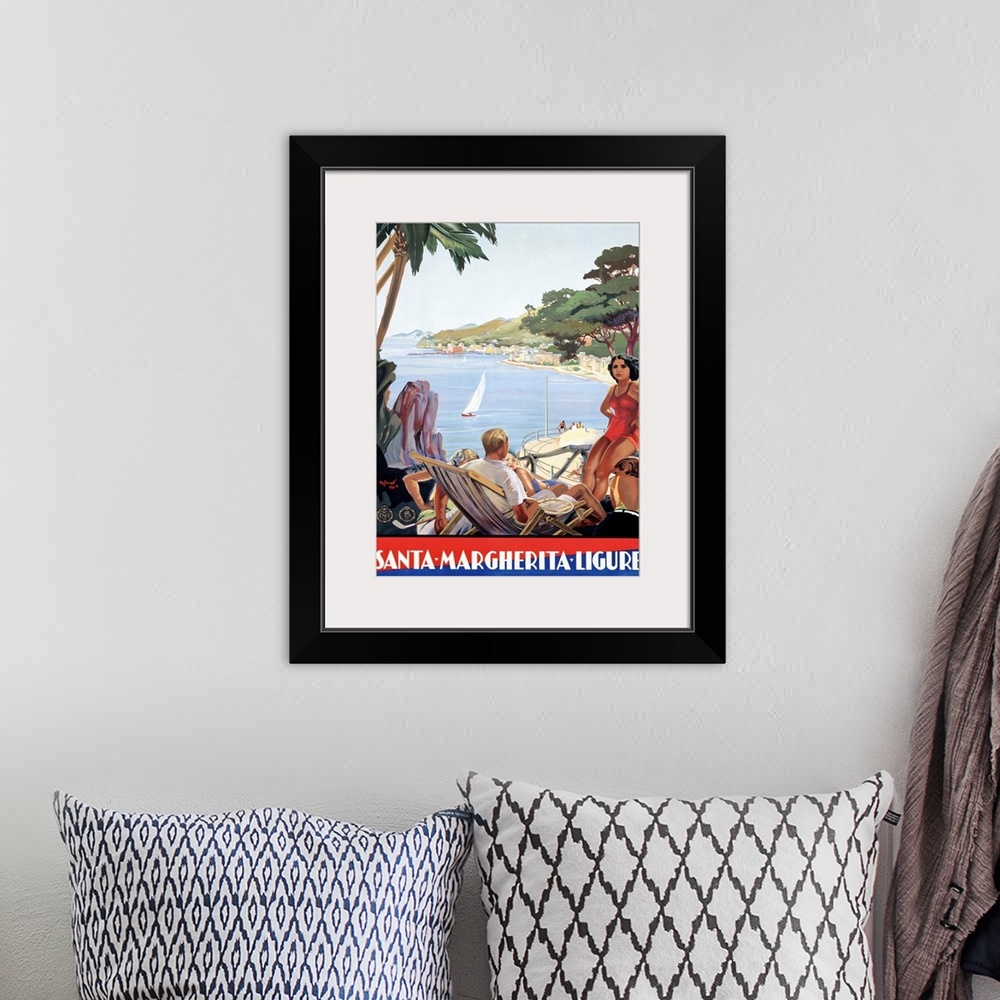 A bohemian room featuring Santa Margherita Portofino Ligure, Vintage Poster