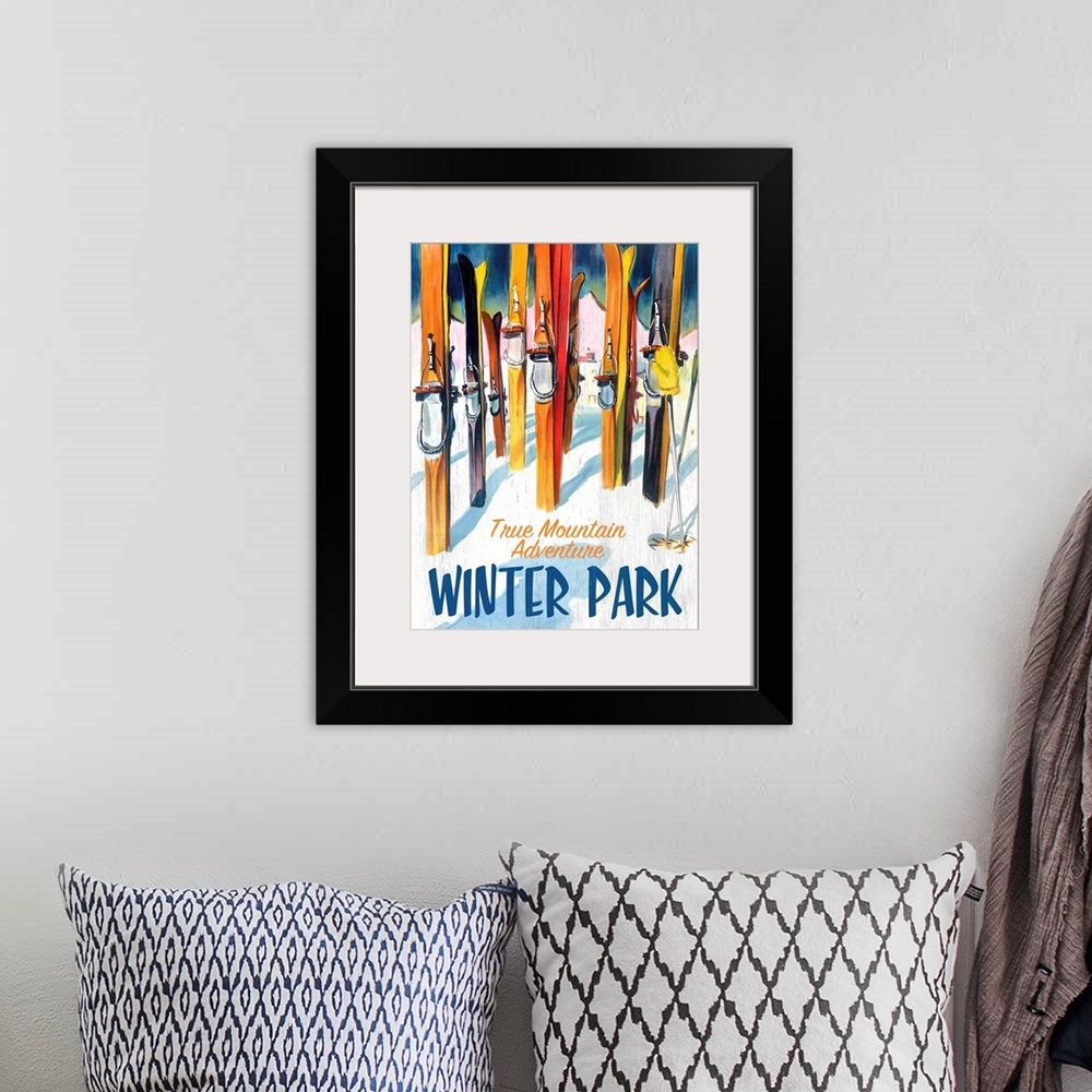 A bohemian room featuring Winter Park Vintage Advertising Poster