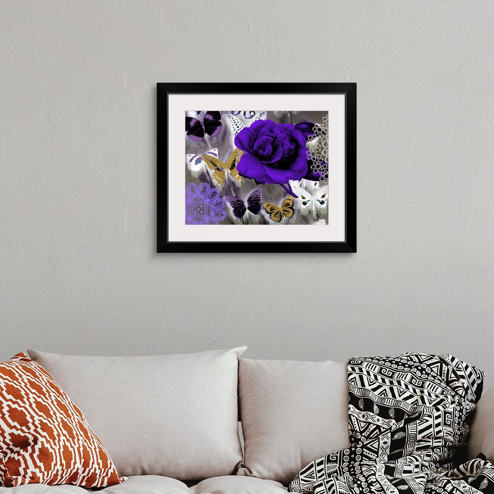 A bohemian room featuring Butterfly Collage Purple
