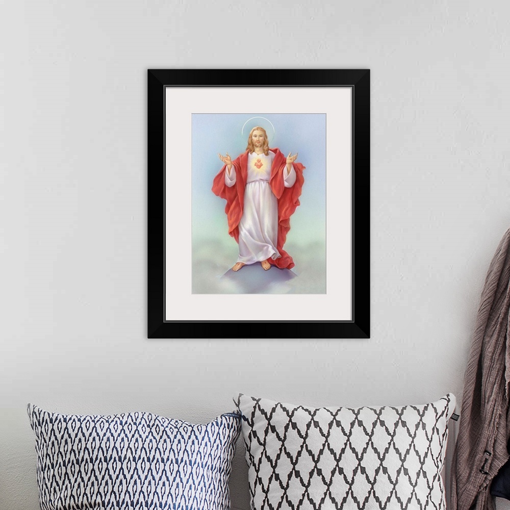 A bohemian room featuring Jesus in a red robe