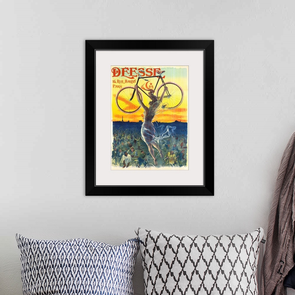 A bohemian room featuring Vintage Advertising Poster - Deesse Cycles