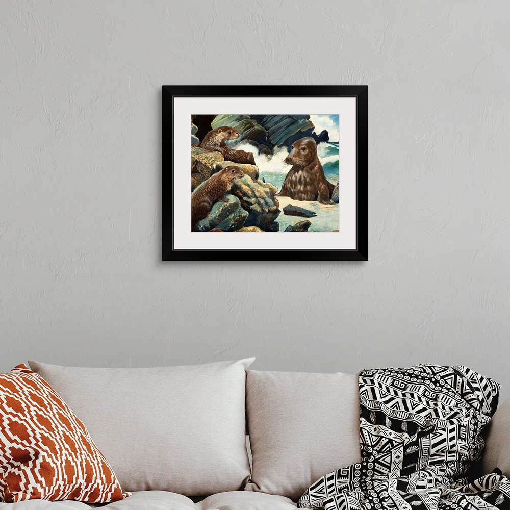 A bohemian room featuring Otters and Walrus. Original artwork.