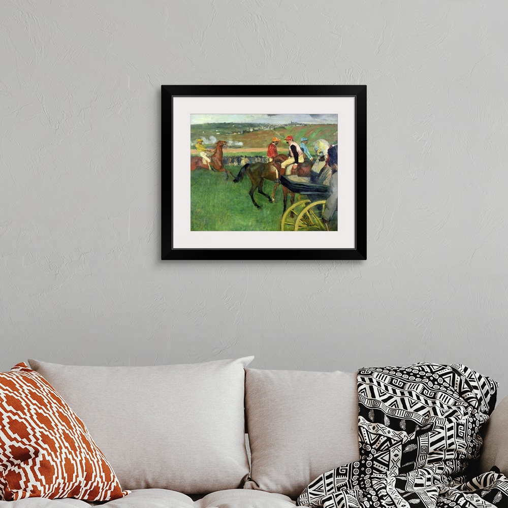 A bohemian room featuring The Race Course - Amateur Jockeys near a Carriage, c.1876-87 (originally oil on canvas)  by Degas...