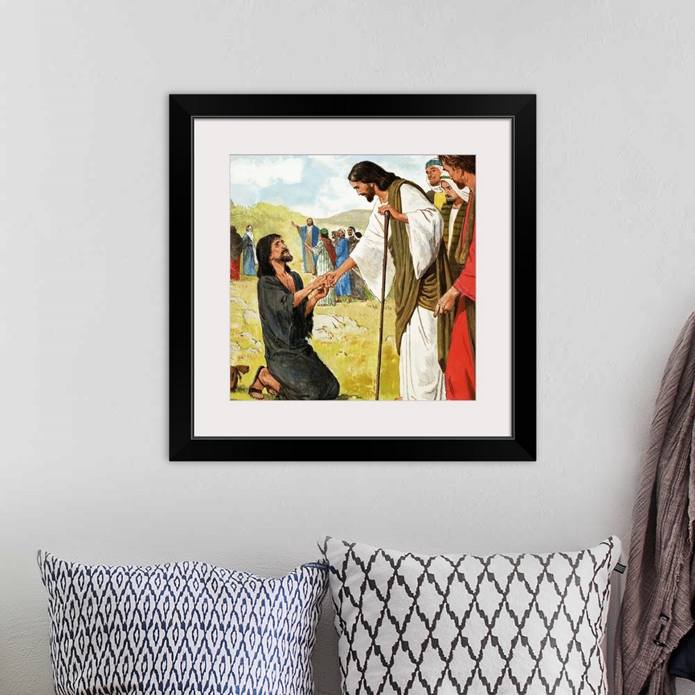 A bohemian room featuring The Miracles of Jesus: The Ten Lepers from St Luke's Gospel in The Bible. Original artwork for il...