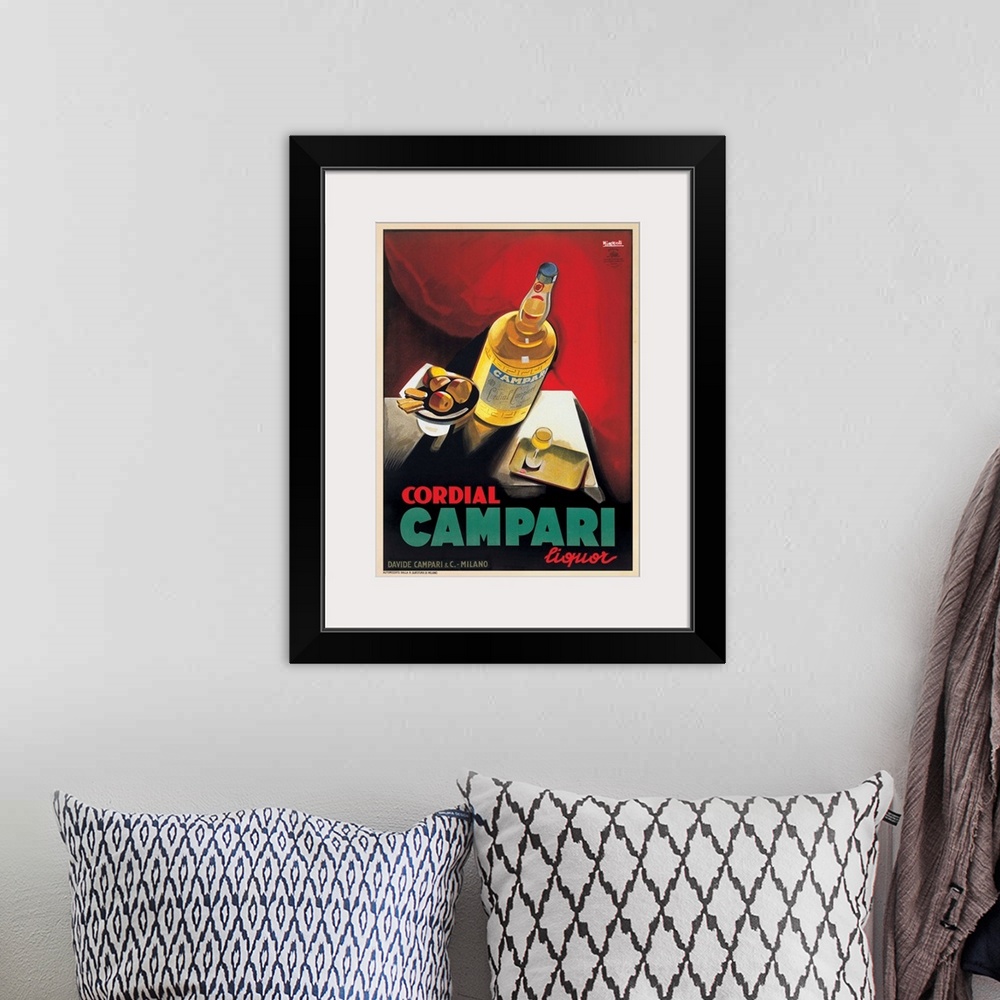 A bohemian room featuring Vintage advertisement for Cordial Campari