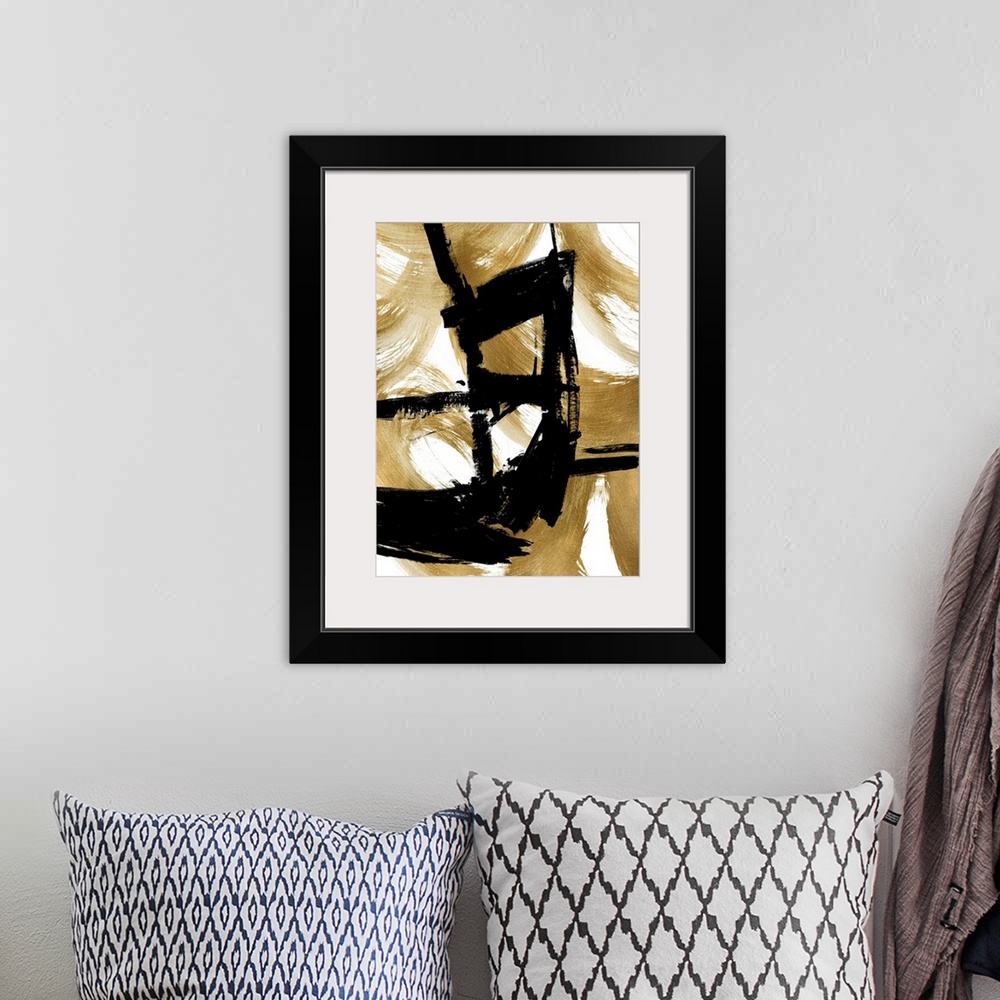 A bohemian room featuring Contemporay Abstract Black Gold II XB