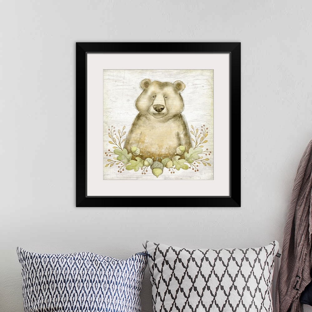 A bohemian room featuring Sweet woodland baby bear perfect for baby and child's room decor