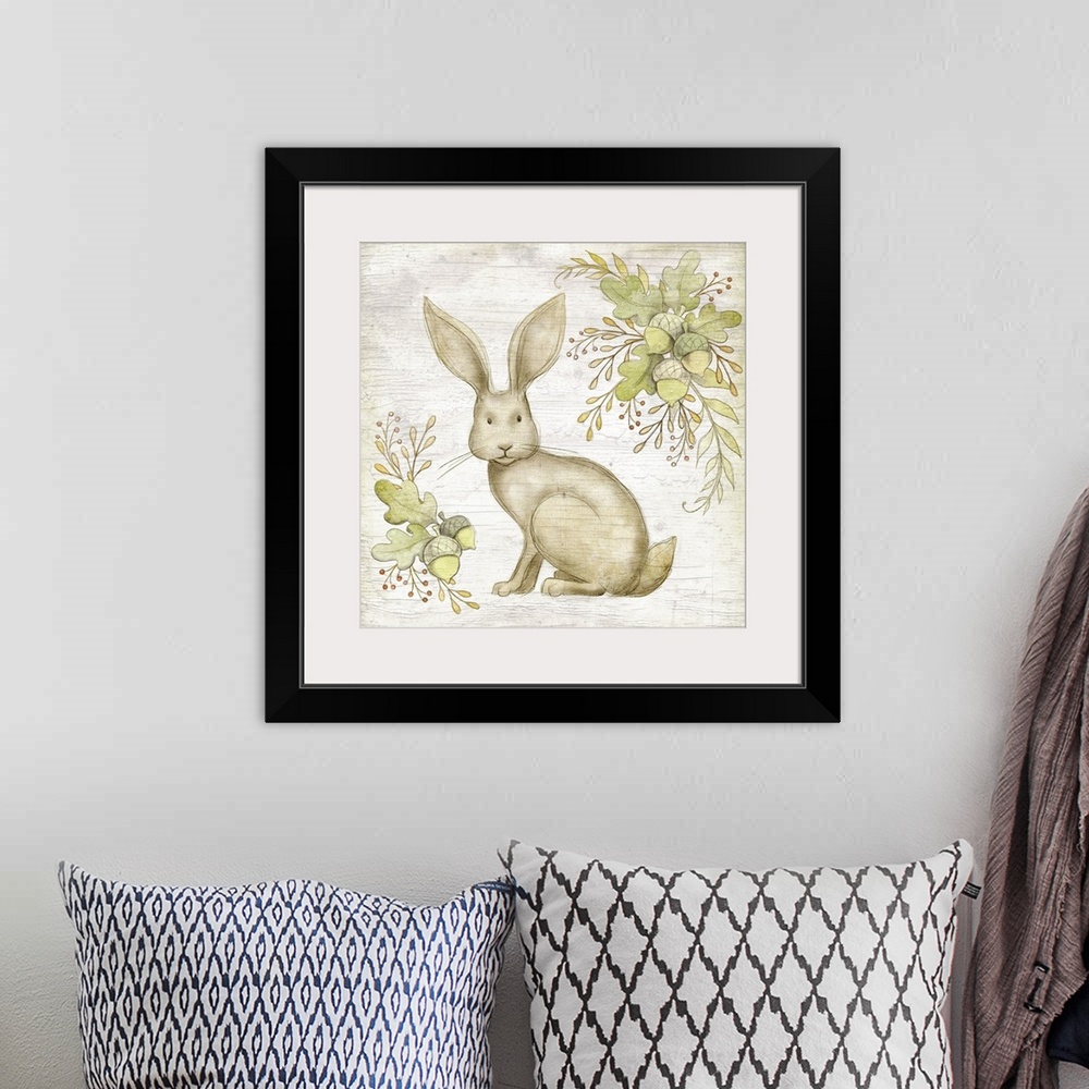 A bohemian room featuring Sweet woodland baby bunny perfect for baby and child's room decor