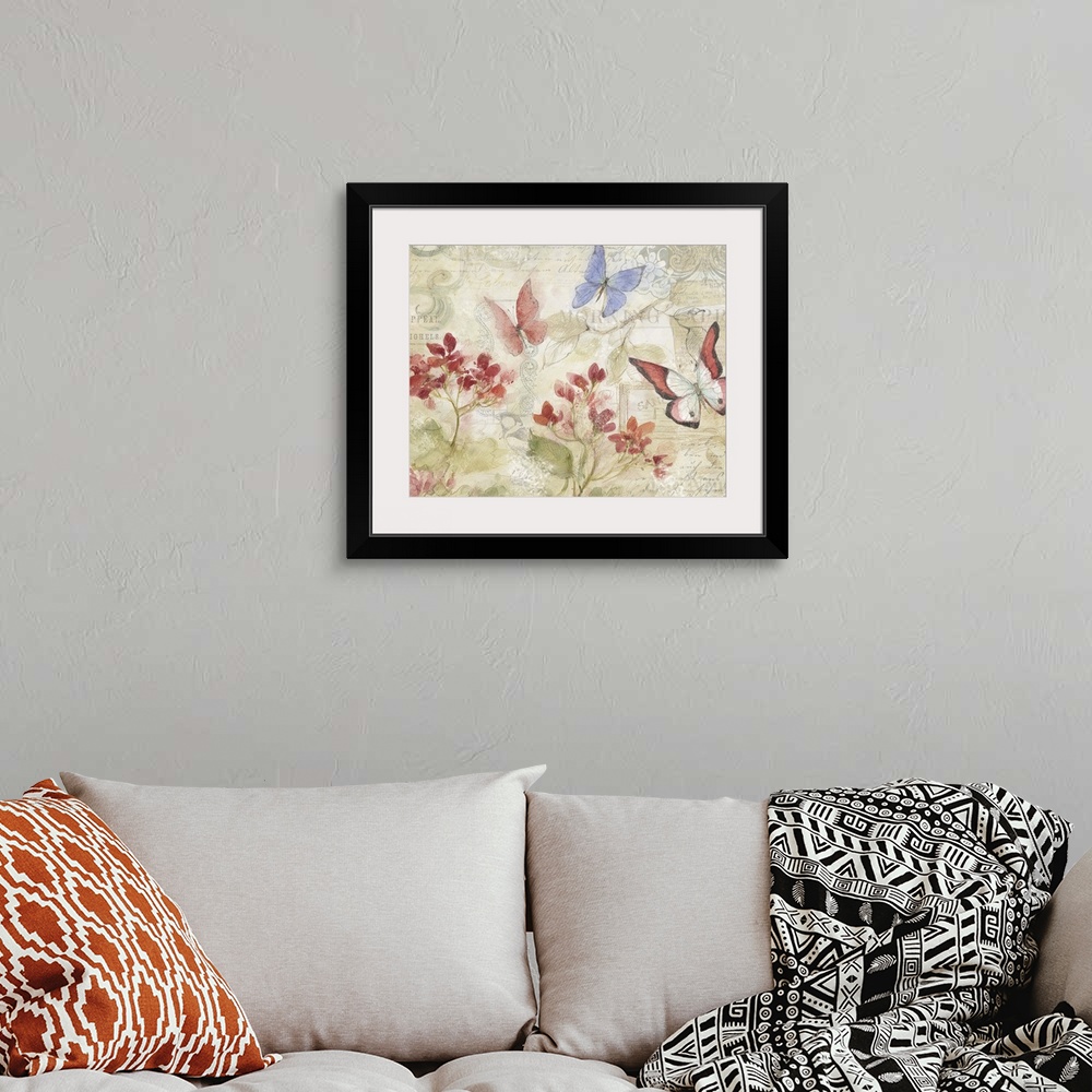 A bohemian room featuring Loose, sketchbook art treatment of beautiful butterflies is lovely for any decor