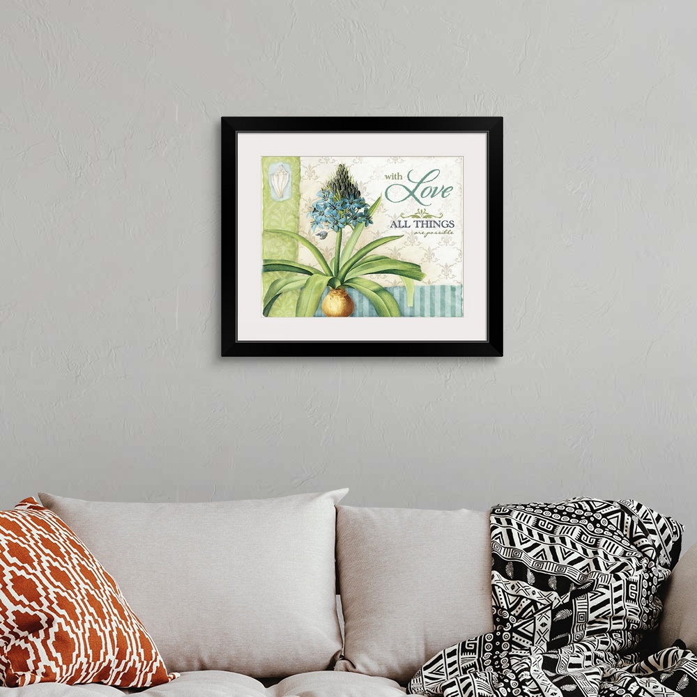 A bohemian room featuring Lovely floral art with inspirational message