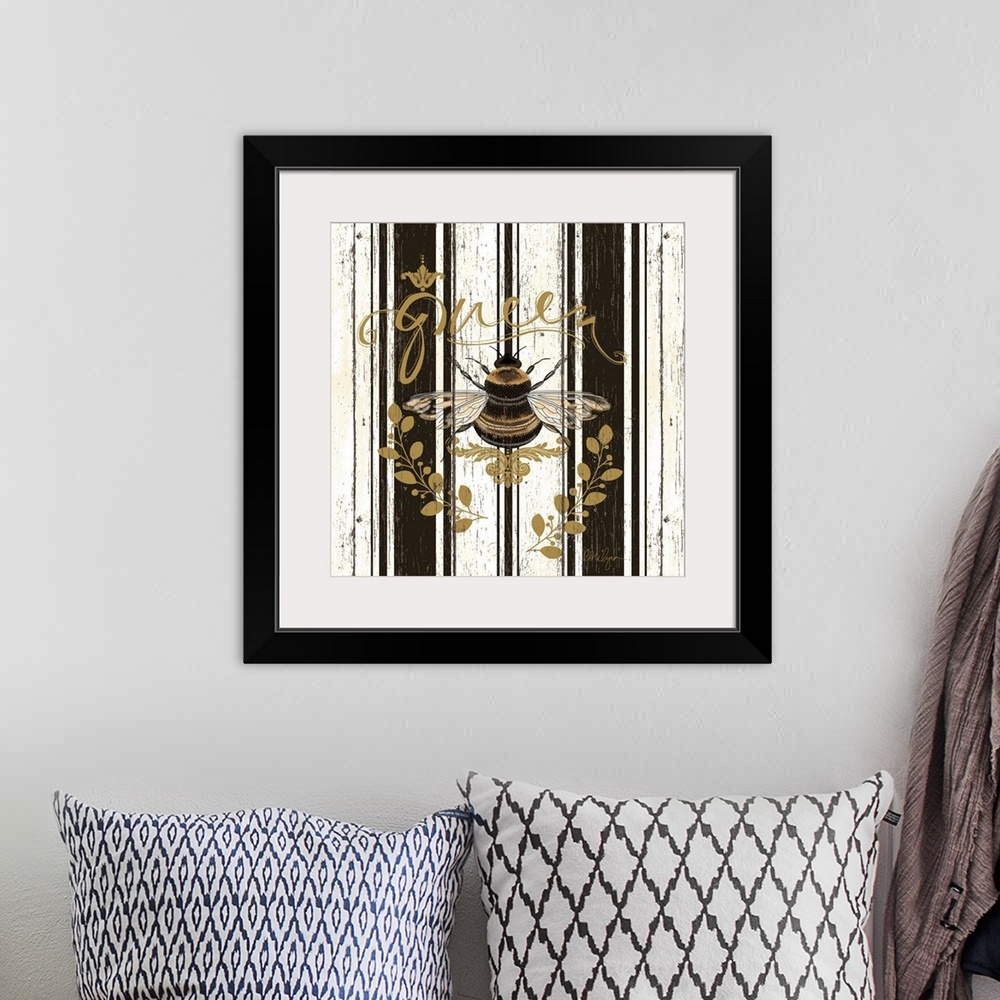 A bohemian room featuring Bee the queen of your domain with this wonderful art!