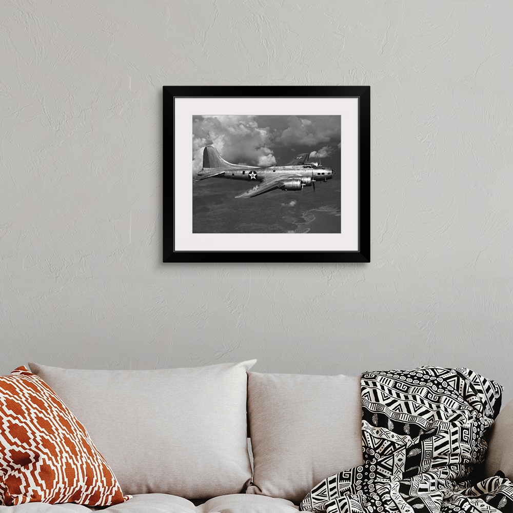 A bohemian room featuring Boeing B-17E Flying Fortress