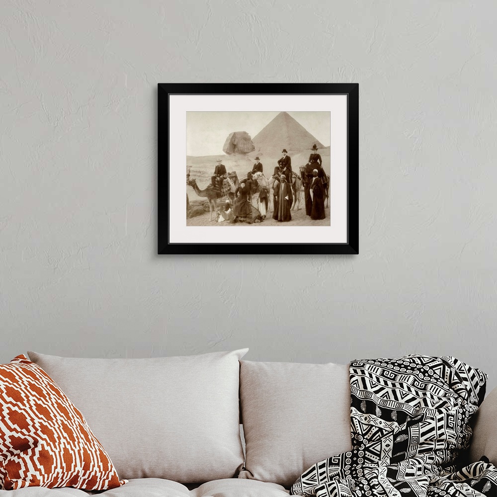 A bohemian room featuring Victorian or Edwardian tourists in front of the Great Pyramid Egypt.