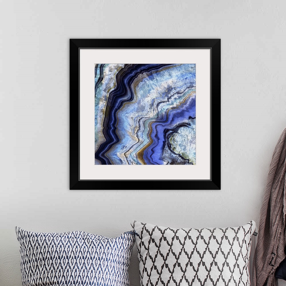 A bohemian room featuring An icy watercolor of an agate specimen.