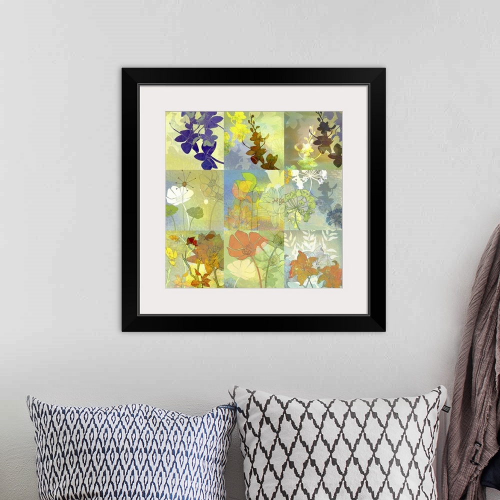 A bohemian room featuring This botanical art print and print on demand canvas was created with original illustrations then ...