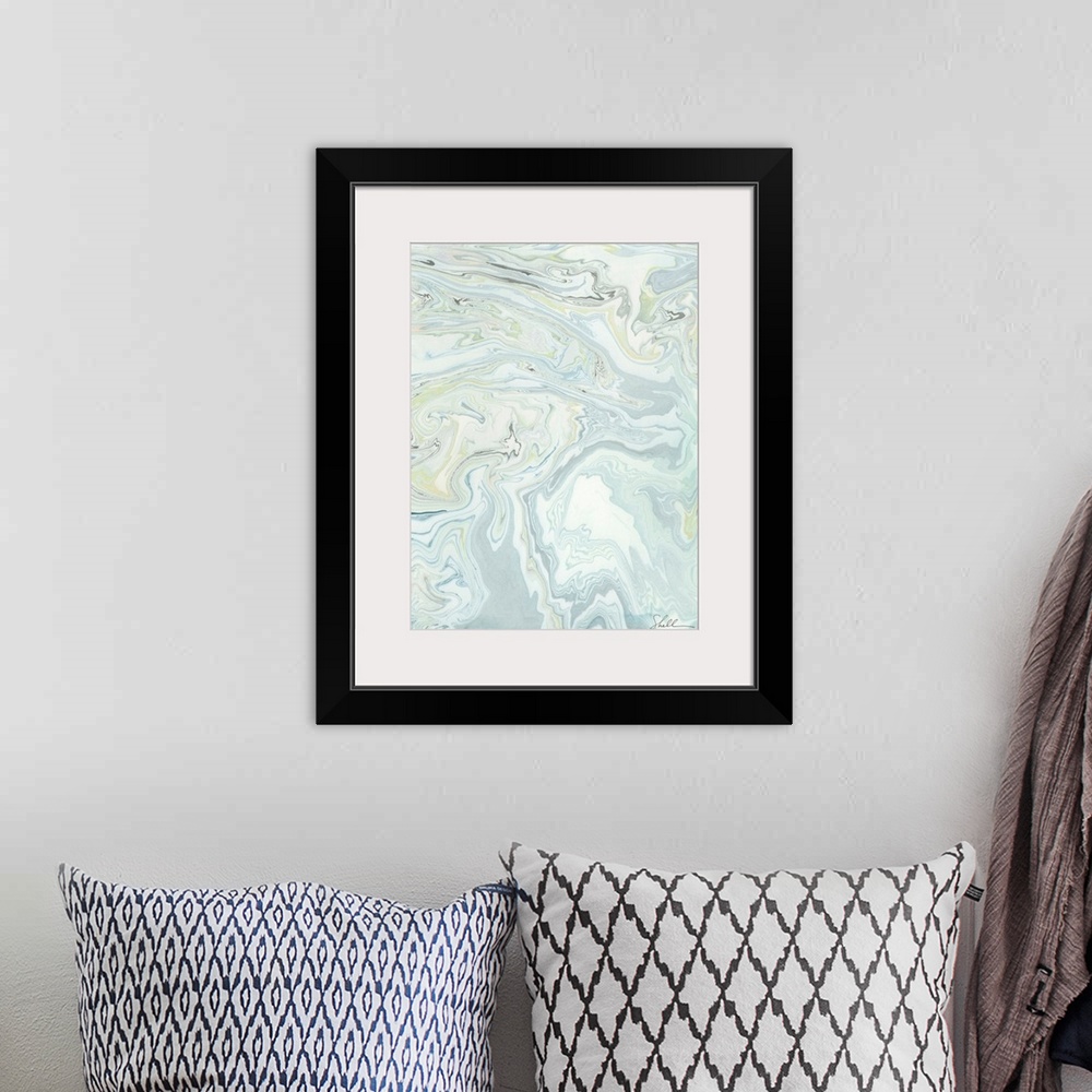 A bohemian room featuring Abstract organic marbled ink boho painting