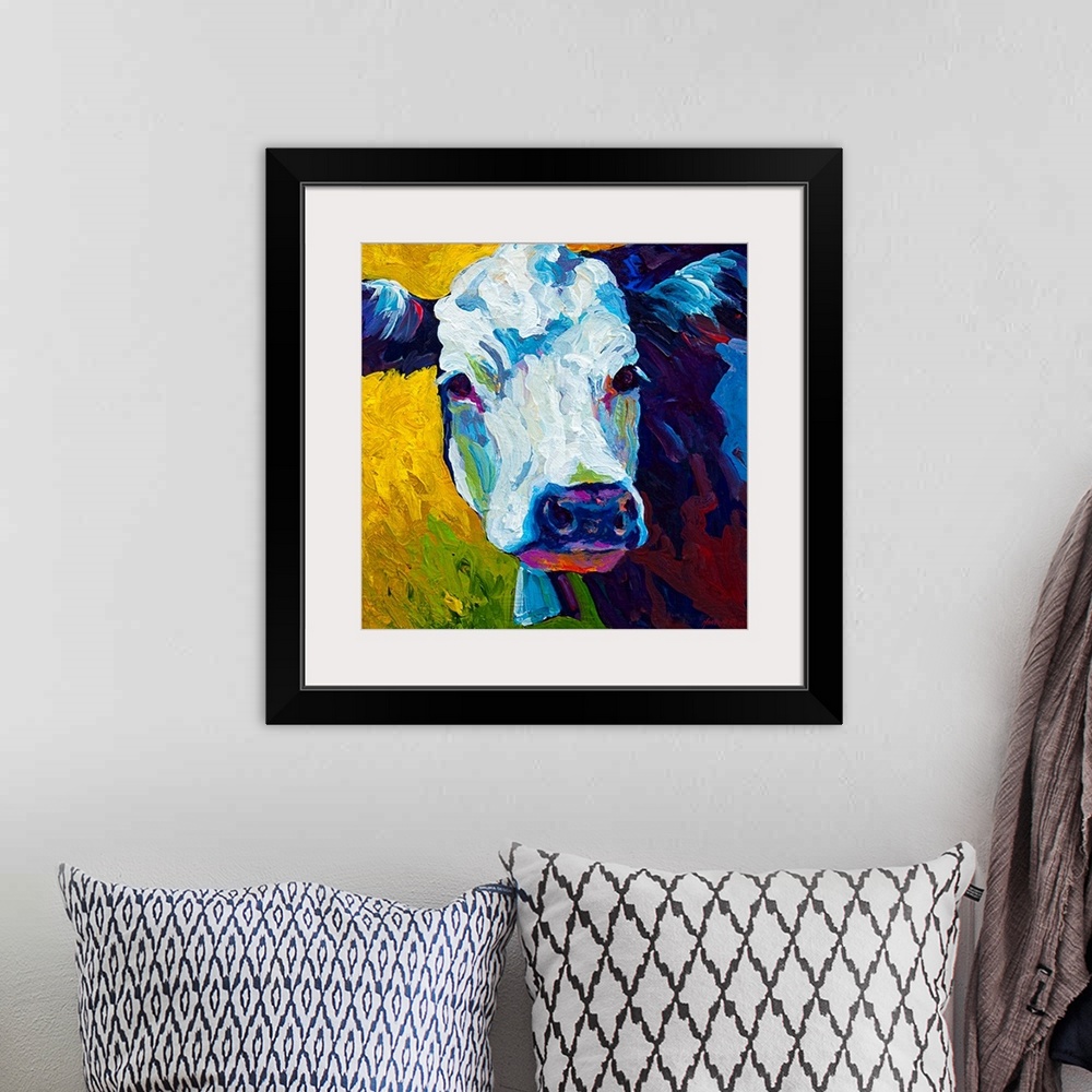 A bohemian room featuring This bovine beauty is ready to grace the walls of your living room or kitchen. A spirited use of ...