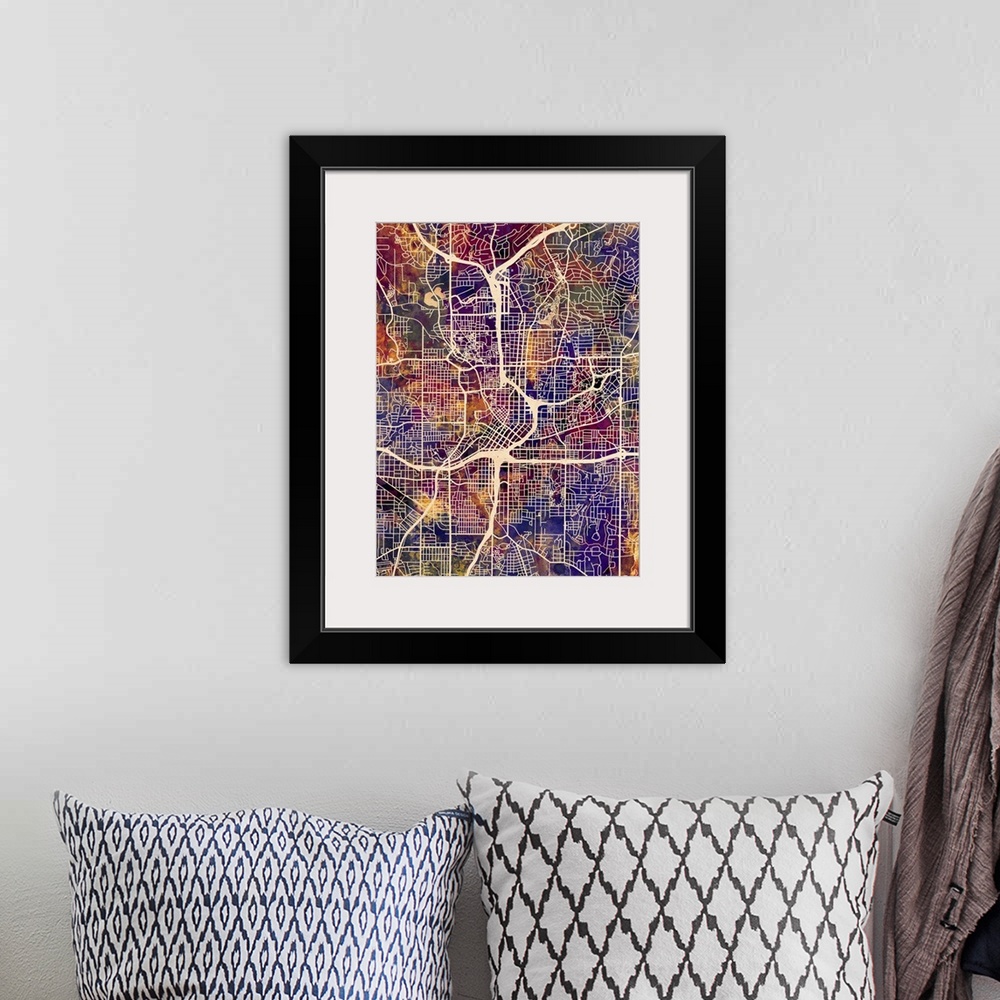 A bohemian room featuring Contemporary colorful city street map of Atlanta.