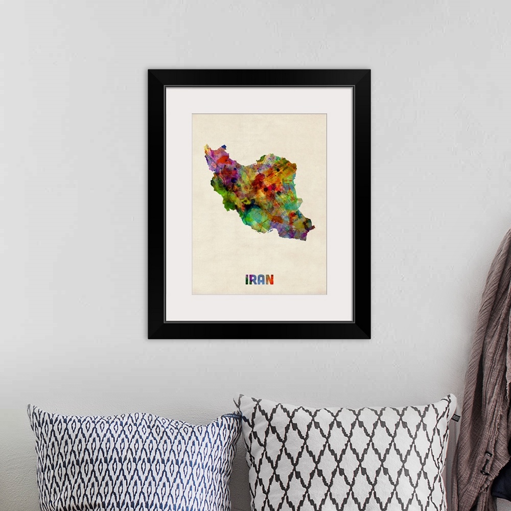 A bohemian room featuring Iran Watercolor Map