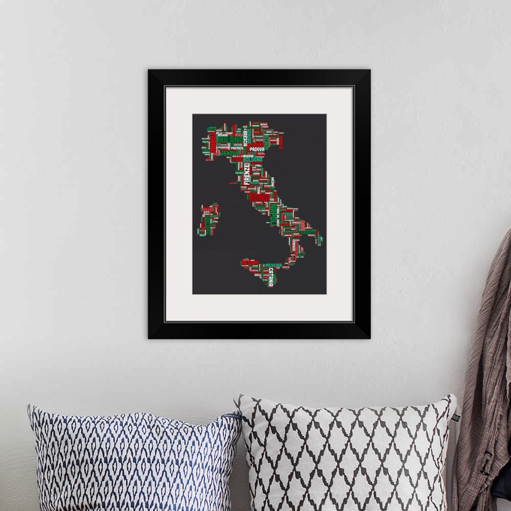 A bohemian room featuring Italian Cities Text Map, Italian Colors on Grey