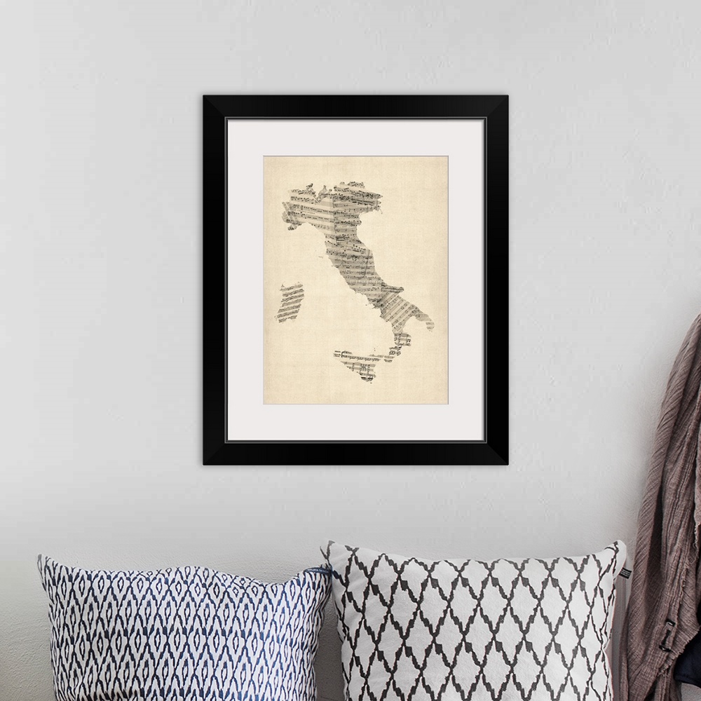 A bohemian room featuring Italy Sheet Music Map