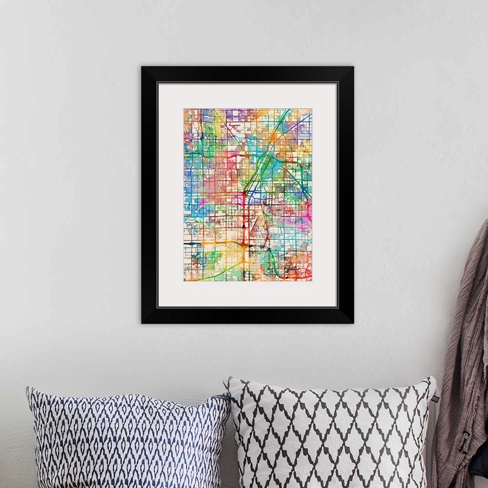 A bohemian room featuring Contemporary colorful city street map of Las Vegas.