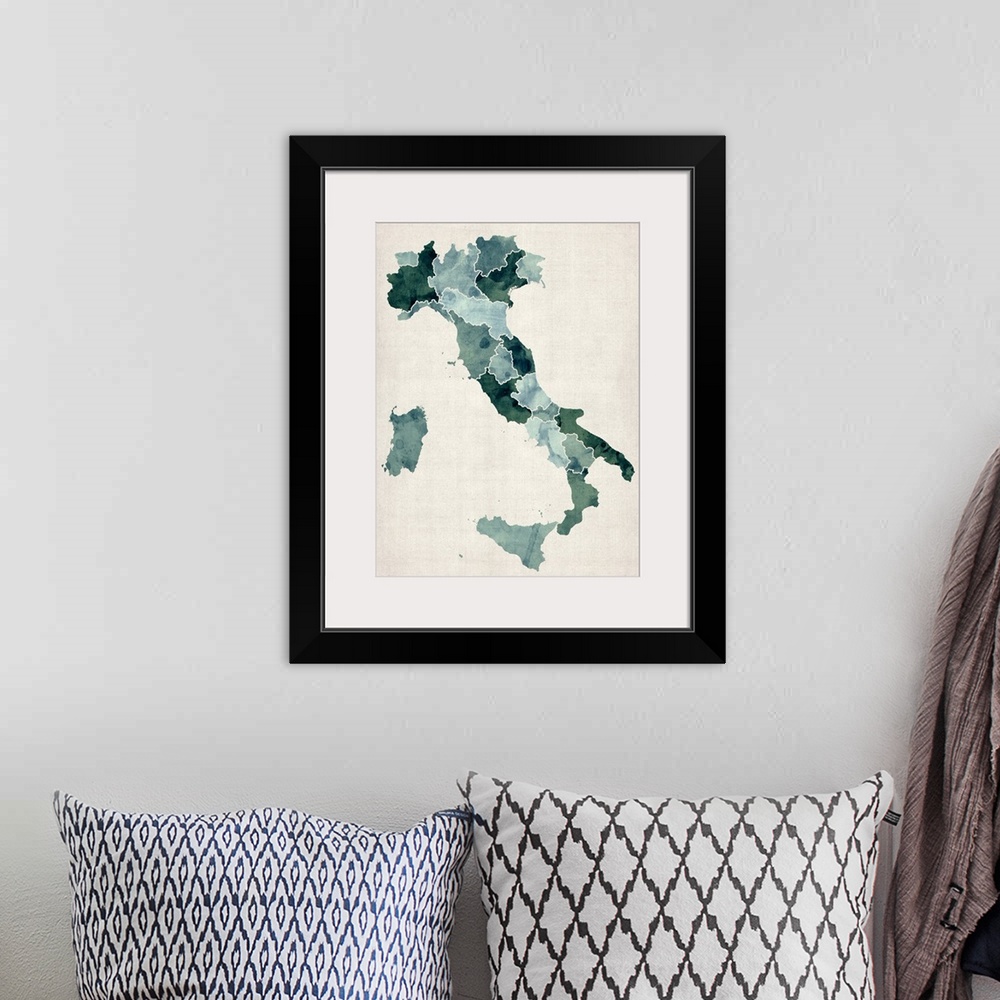 A bohemian room featuring Map of Italy, black and white