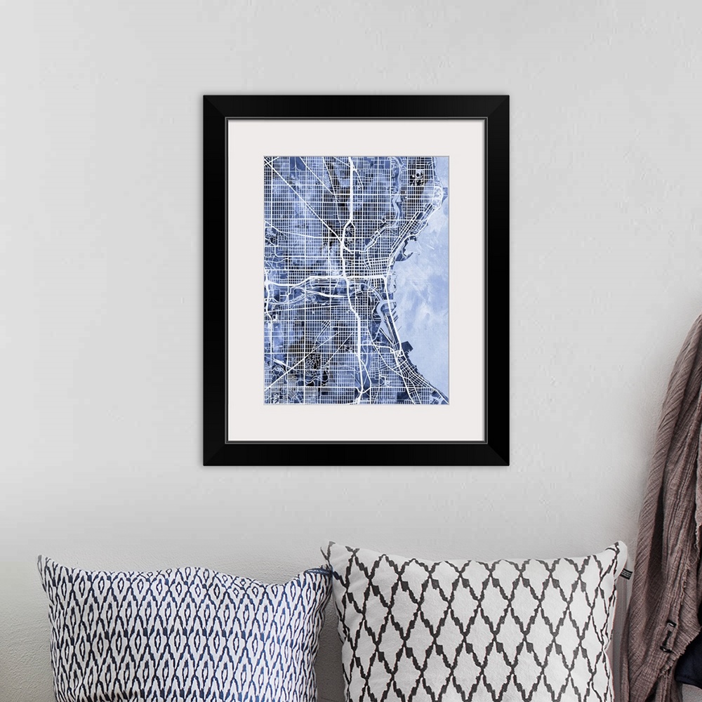 A bohemian room featuring Watercolor street map of Milwaukee, Wisconsin, United States