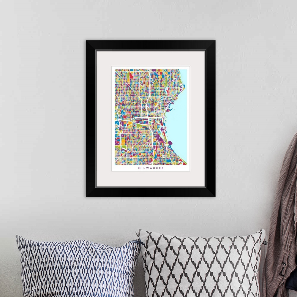 A bohemian room featuring City map of Milwaukee, Wisconsin, United States