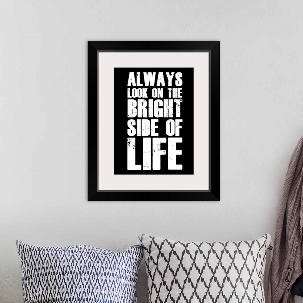 A bohemian room featuring Bright Side of Life Poster Poster Black