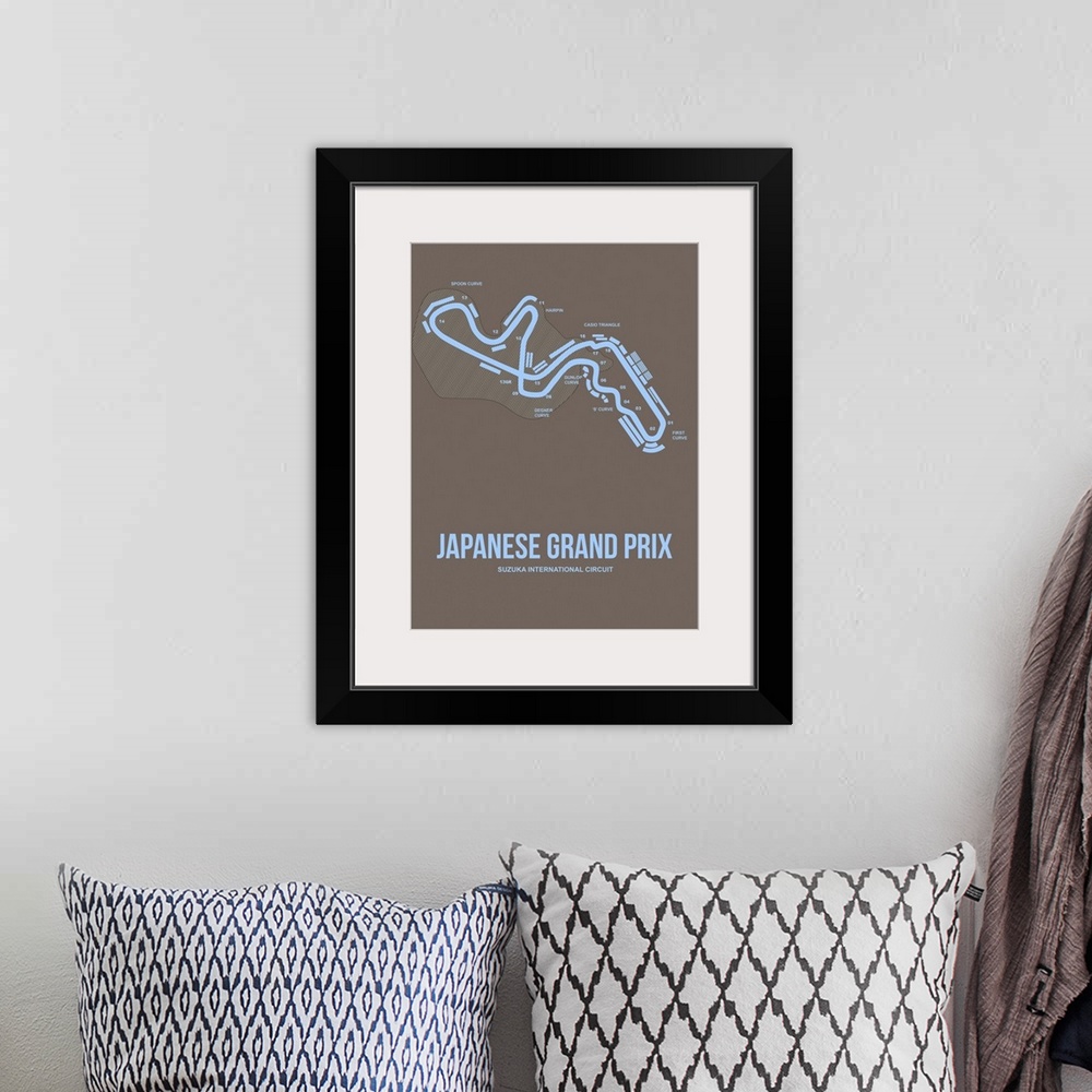 A bohemian room featuring Minimalist Japanese Grand Prix Poster I