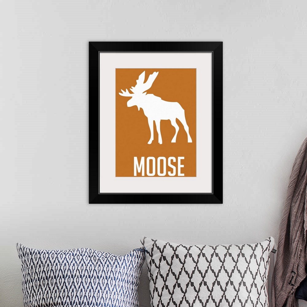 A bohemian room featuring Minimalist Wildlife Poster - Moose - White